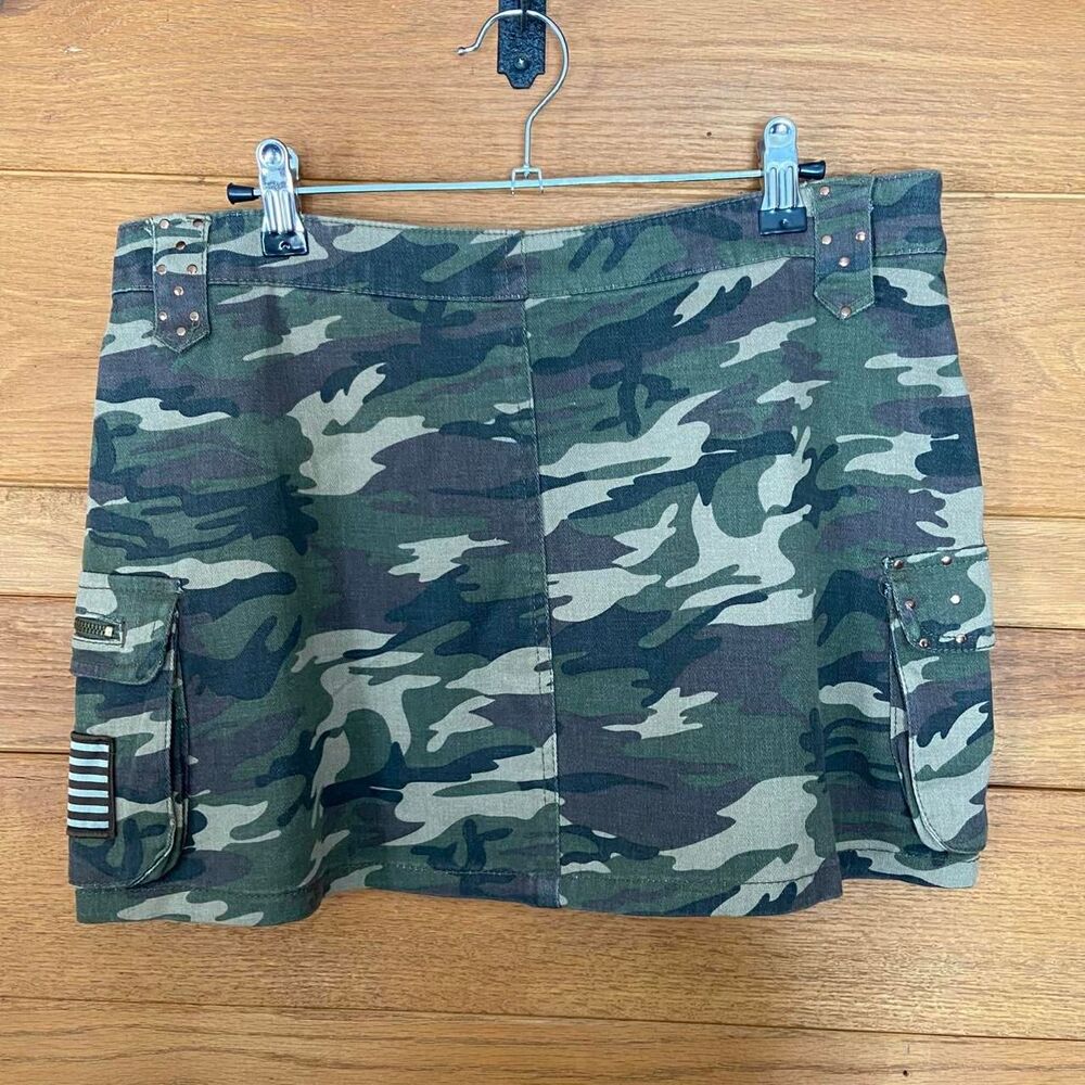 Vintage 90s Y2K Zoey Beth army camoflauge print patch mini skirt - Picture 5 of 7